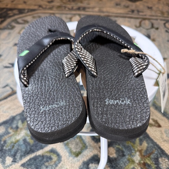 Sanuk Yoga Mat Comfort Flip Flops Black Gingham Strap Women’s 8 - Picture 5 of 6